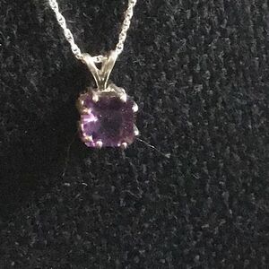Necklace, Purple Amethyst Pendant, 18”, NEW, Handmade, Sterling Silver